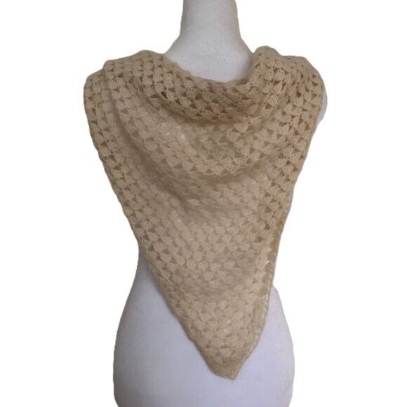 Vintage Crochet Shawl Wrap Angora Wool Ivory Triangle  Handmade - Picture 2 of 3